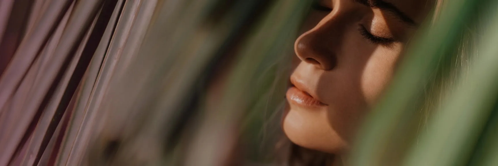 Woman face inside forest and vegetation