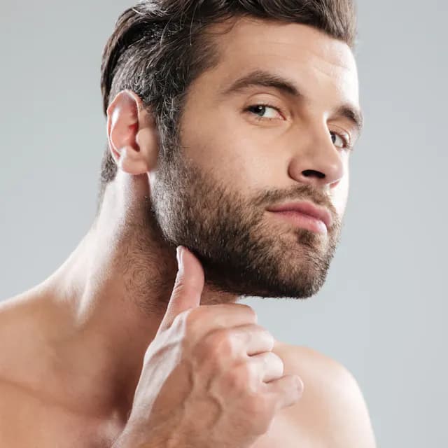 Young man touching his beard