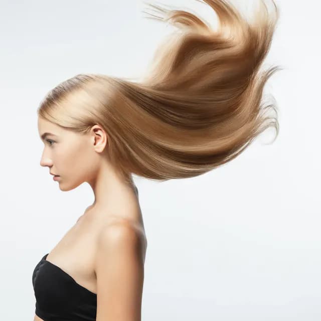 Blonde woman with its hair in air